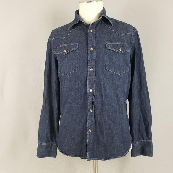 Agave Denim Shirt Mens Medium Blue Western Pearl Snap Button Down Long Sleeve - Picture 1 of 14